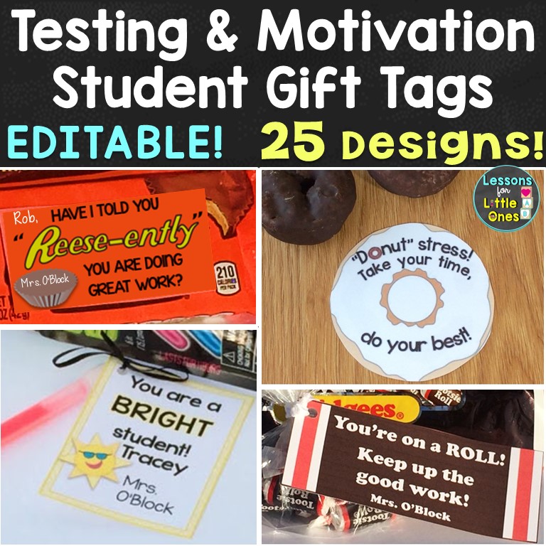 Testing treats, motivational gift tags for students