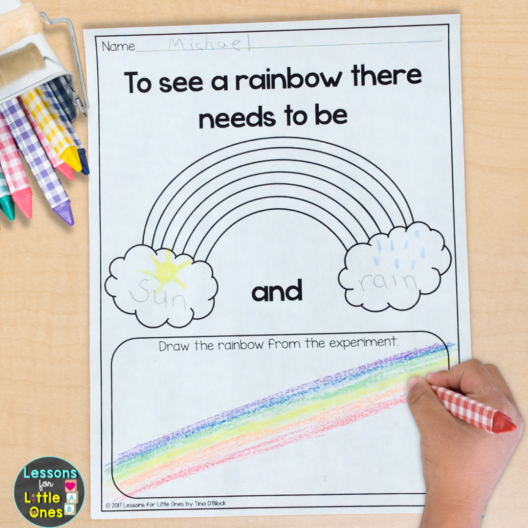 rainbow science experiment page for kids