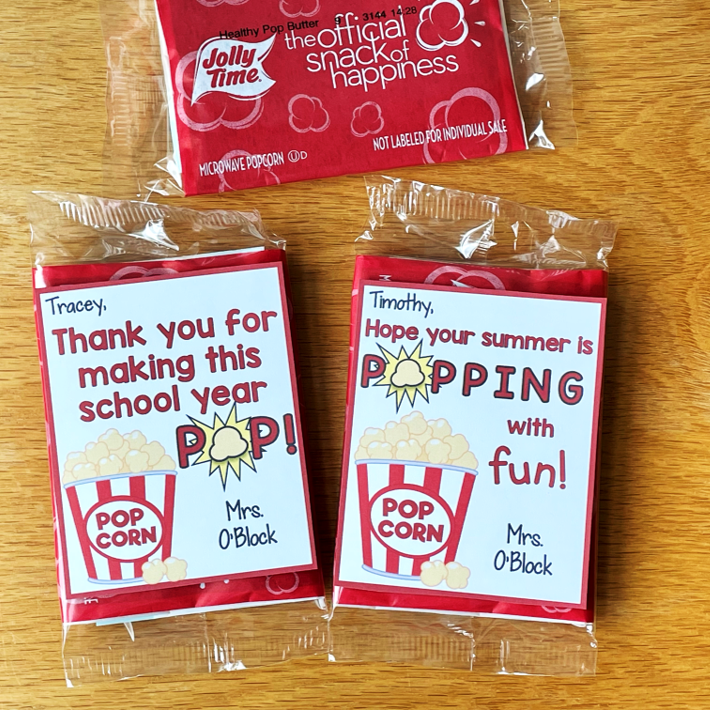 popcorn end of the school year gift tags