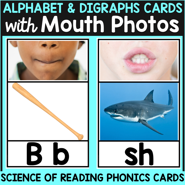 Alphabet and Digraphs Cards with Real Mouth Pictures, Photos Science of Reading Bundle