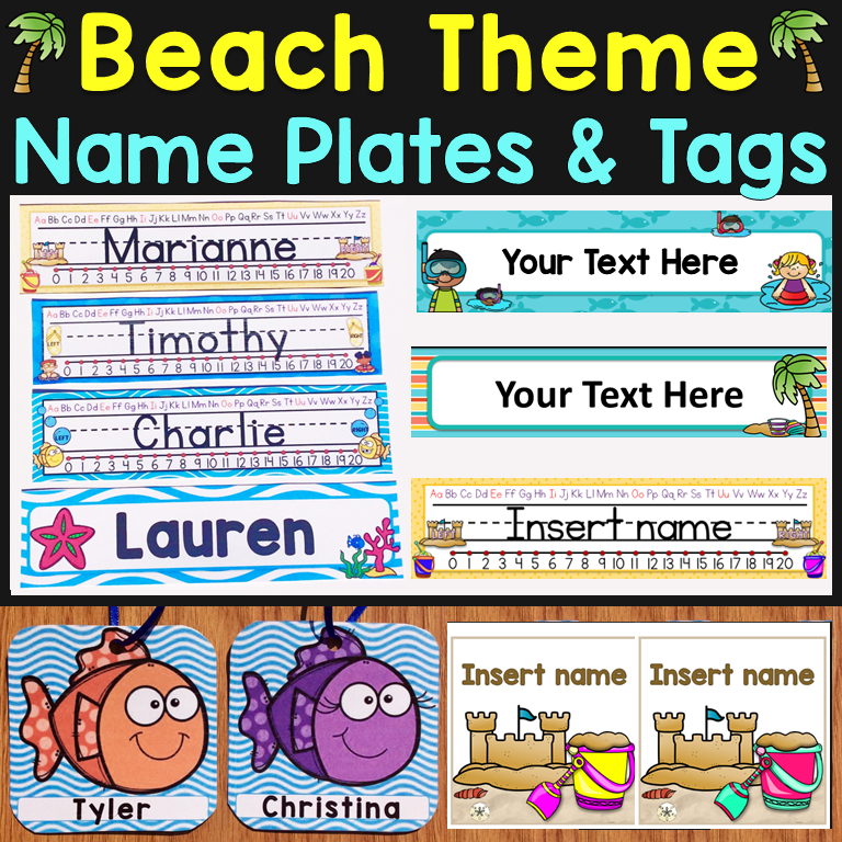 Beach Name Tags and Name Plates Editable Beach Theme