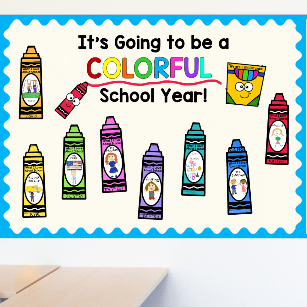 The Crayons Go Back to School bulletin board display
