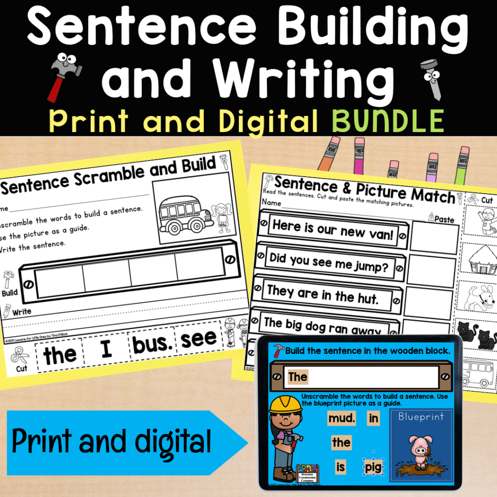 Sentence Scramble Building Sentences Activities Print Digital Kindergarten First Grade