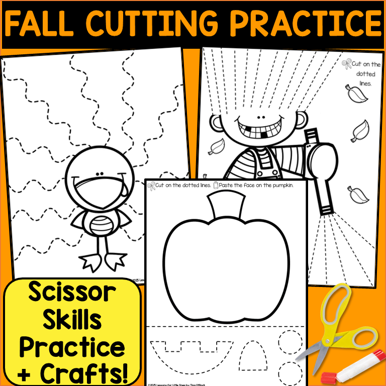 Scissor Skills Fall Cutting Practice Halloween Cutting and Gluing Practice