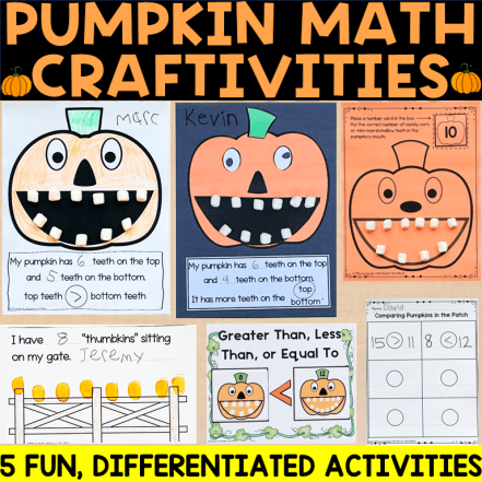 Pumpkin Math Crafts & Centers for Counting, Comparing Numbers, and Addition