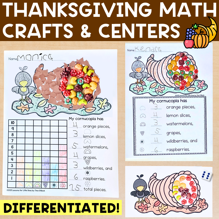 Thanksgiving Math Crafts and Centers Preschool Kindergarten First Grade