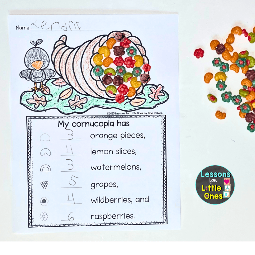 Thanksgiving math craft preschool kindergarten counting writing numbers