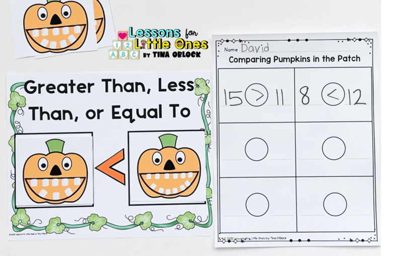 Pumpkin Math Crafts & Centers for Counting, Comparing Numbers, and Addition
