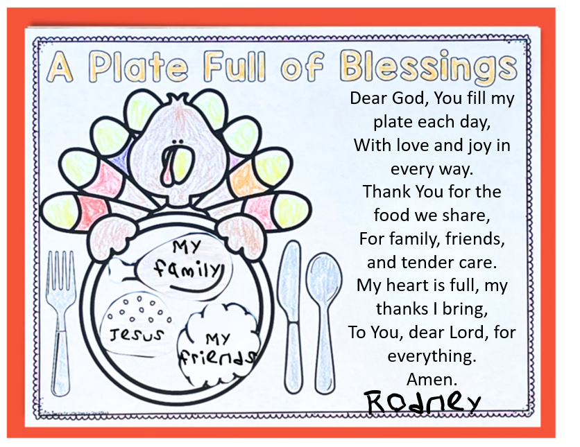 Thanksgiving Placemat Christian Prayer