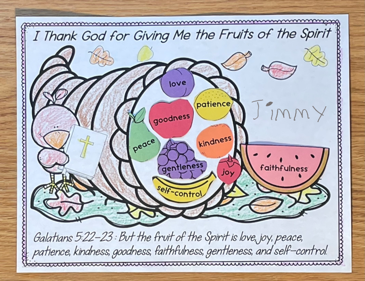 Thanksgiving placemat Fruits of the Spirit