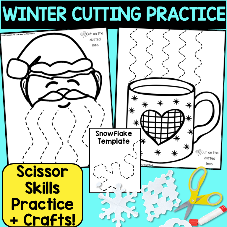 Winter Christmas Cutting Practice and Crafts Scissor Skills Preschool Kindergarten