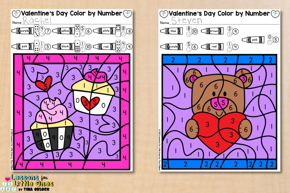 Valentine’s Day Color by Code Math Activities for Kindergarten & 1st Grade