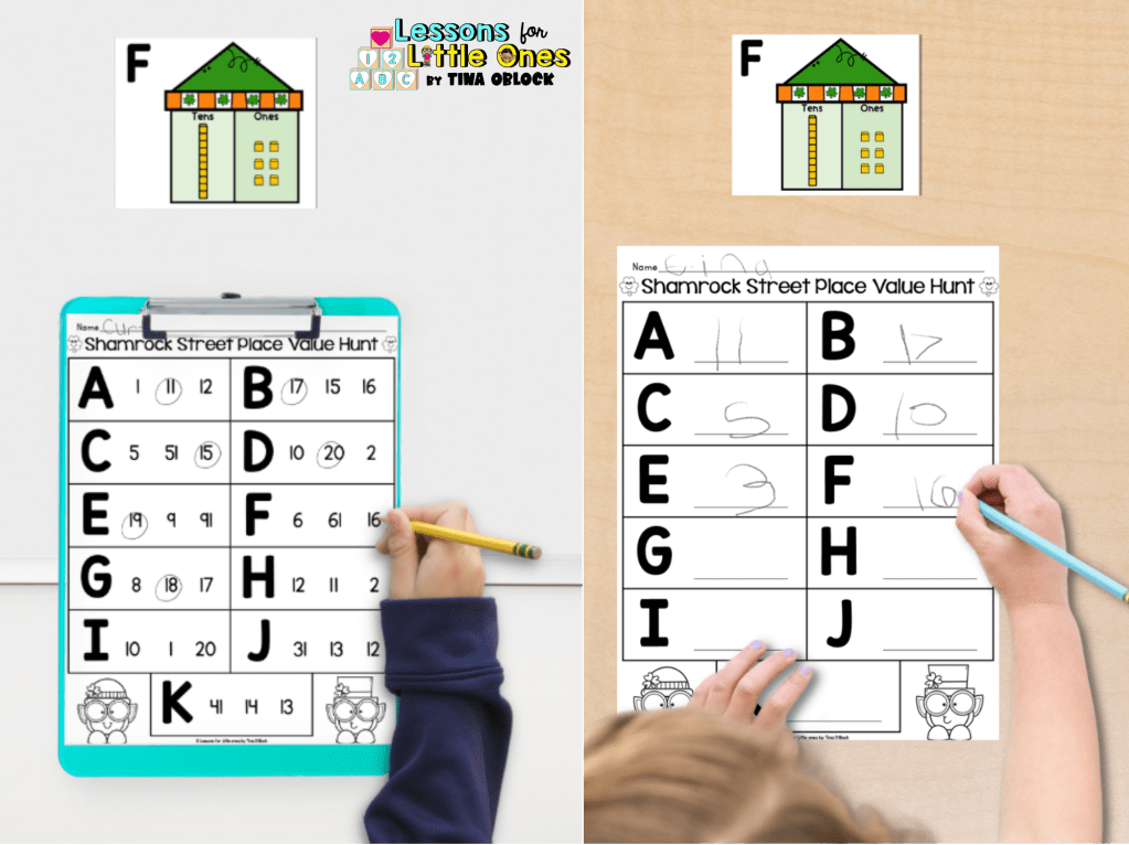 St. Patrick's Day Place Value Teen Numbers Count the Room activity