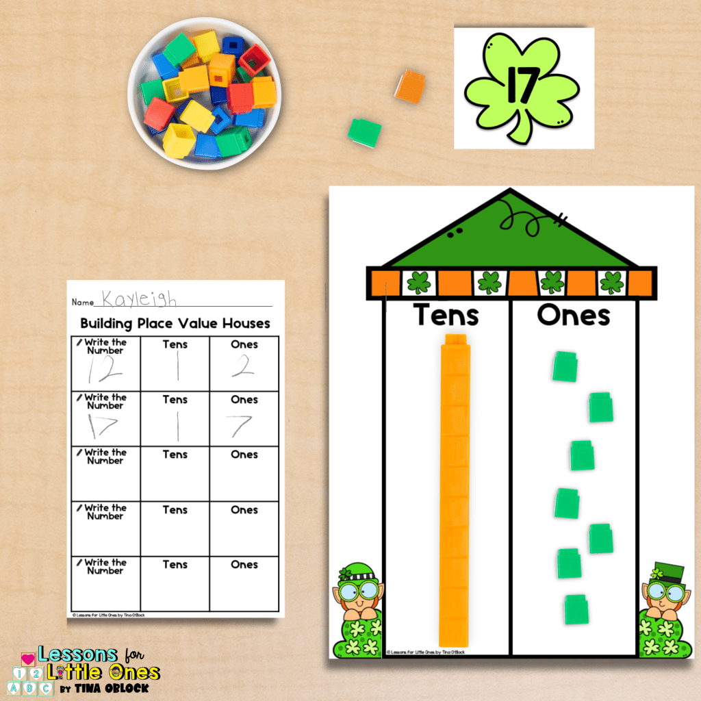 St. Patrick's Day place value teen numbers math center