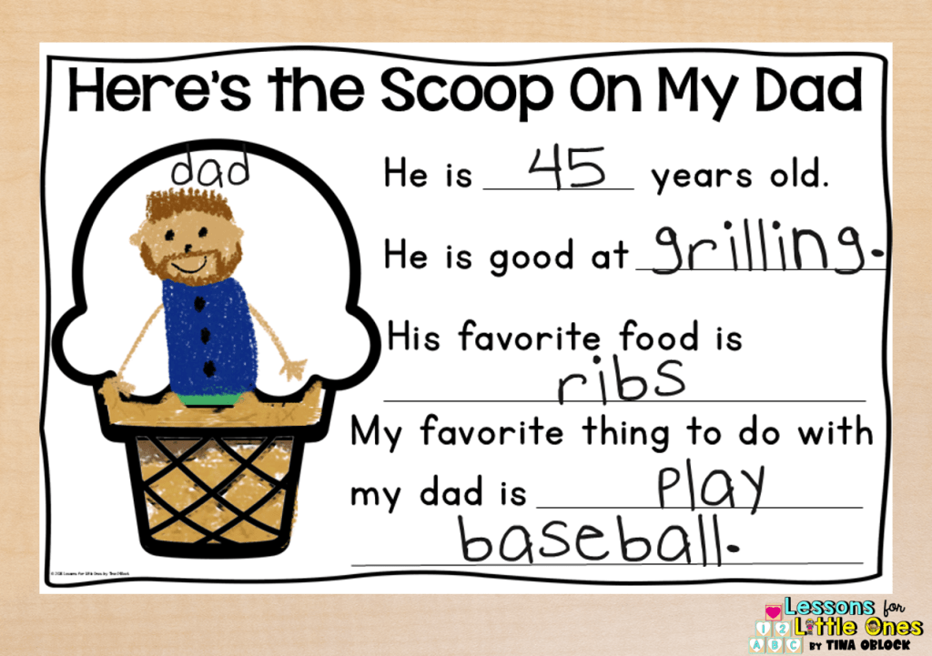 Father's Day Questionnaire for young students easy writing prompts
