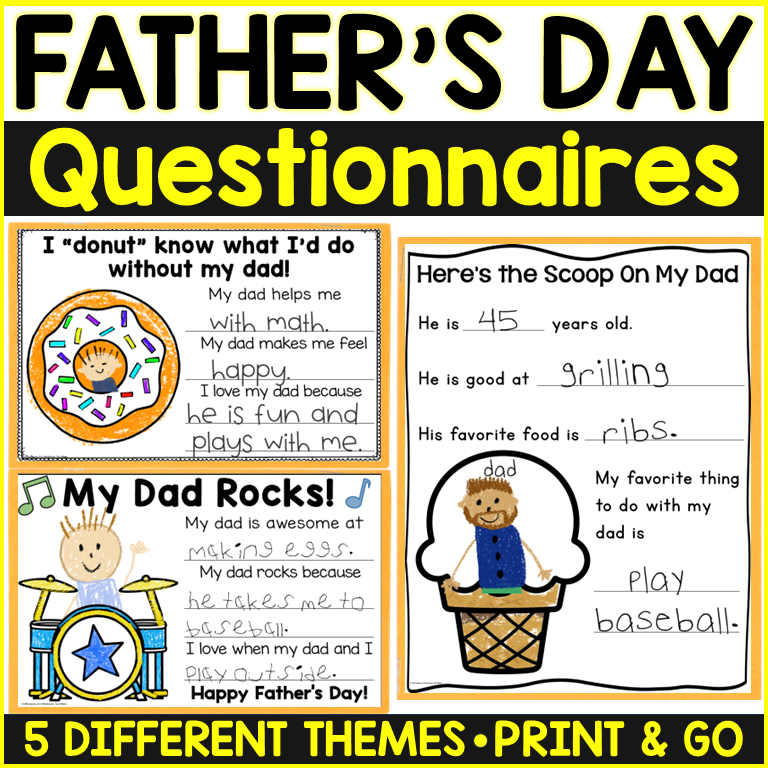 Father's Day Questionnaires for Preschool, Kindergarten, First Grade Students