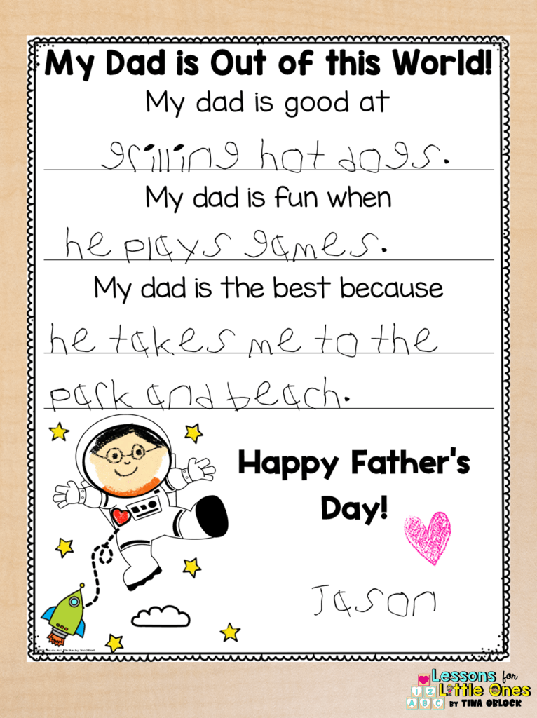 Father's Day Questionnaires for preschool, kindergarten, first grade students