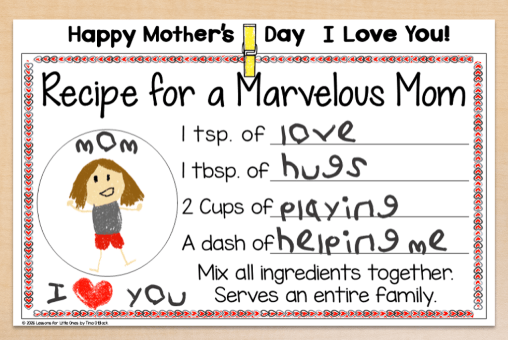 Mother's Day Questionnaire for Preschool, Kindergarten, First Grade