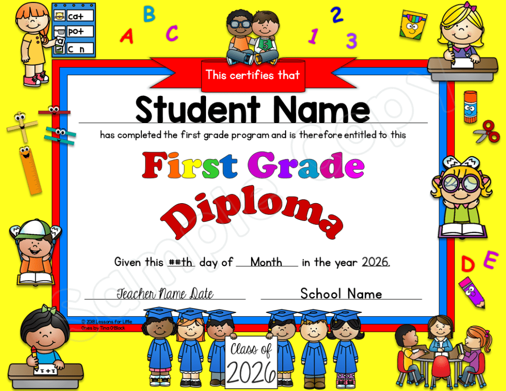 editable first grade diploma end of the year certificate